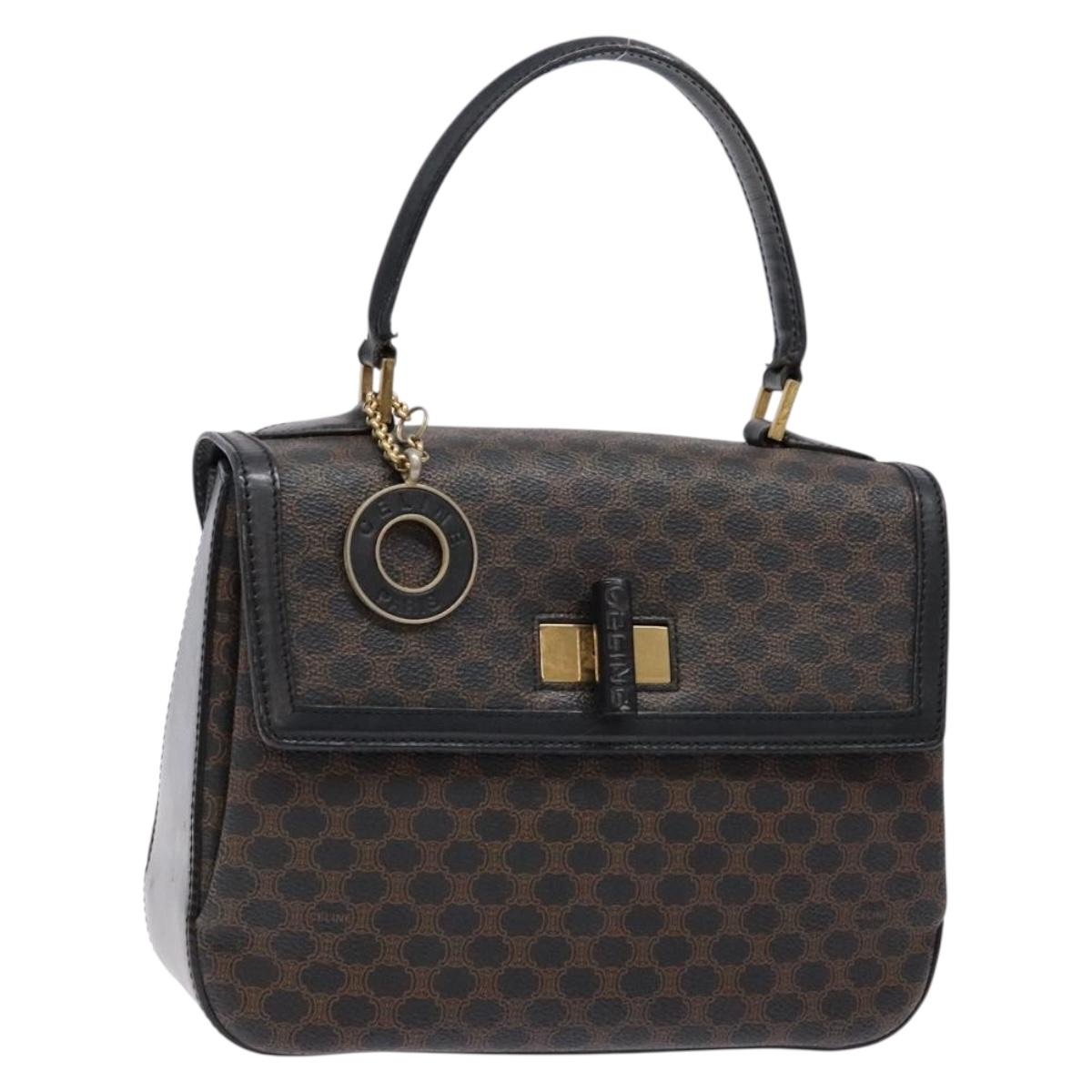 CELINE Macadam Canvas Hand Bag PVC Leather Black Gold Auth 137885A