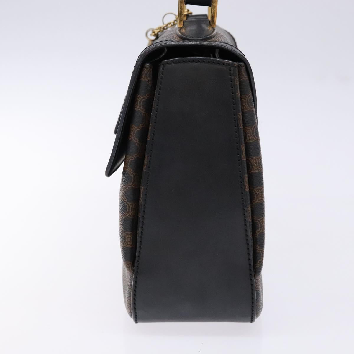 CELINE Macadam Canvas Hand Bag PVC Leather Black Gold Auth 137885A
