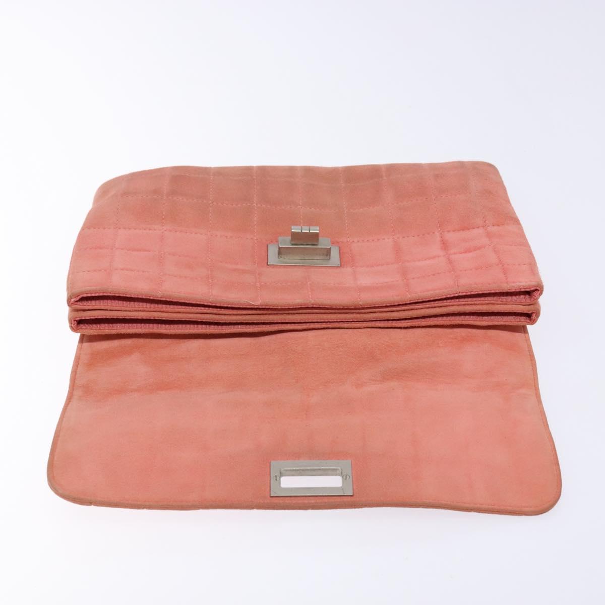 CHANEL Chain 2.55 Choco Bar Shoulder Bag Suede Pink Silver CC Auth 137890