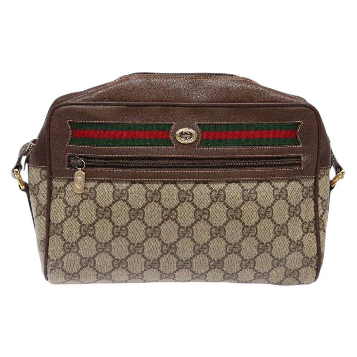 GUCCI GG Supreme Web Sherry Line Bag PVC Beige Gold 56 02 088 Auth 137908