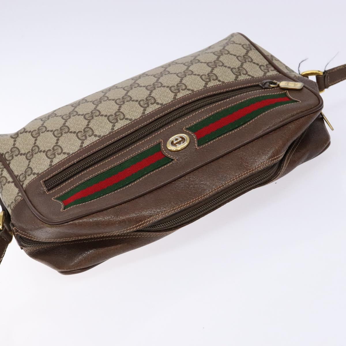 GUCCI GG Supreme Web Sherry Line Bag PVC Beige Gold 56 02 088 Auth 137908