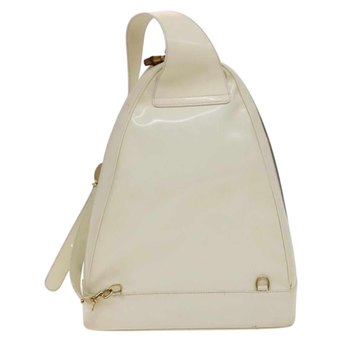 GUCCI Bamboo Body Bag Patent leather White Gold 003 3444 0127 Auth 137949