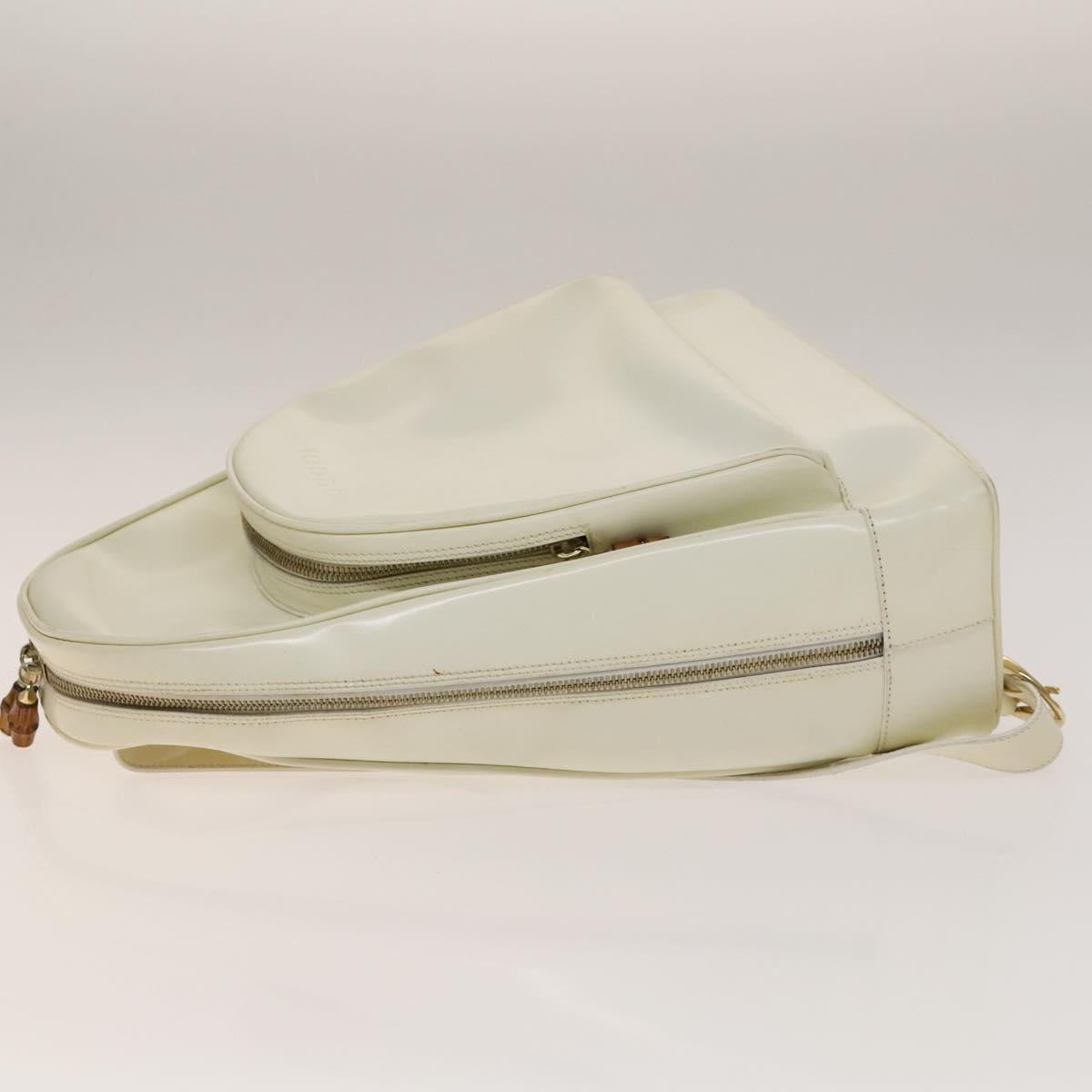 GUCCI Bamboo Body Bag Patent leather White Gold 003 3444 0127 Auth 137949