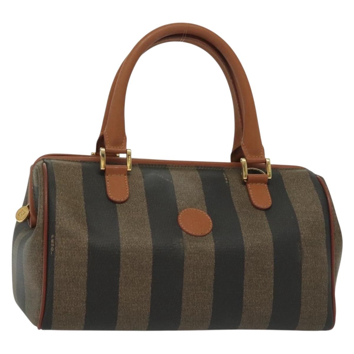 FENDI Pecan Canvas Hand Bag Black Brown Auth 137967