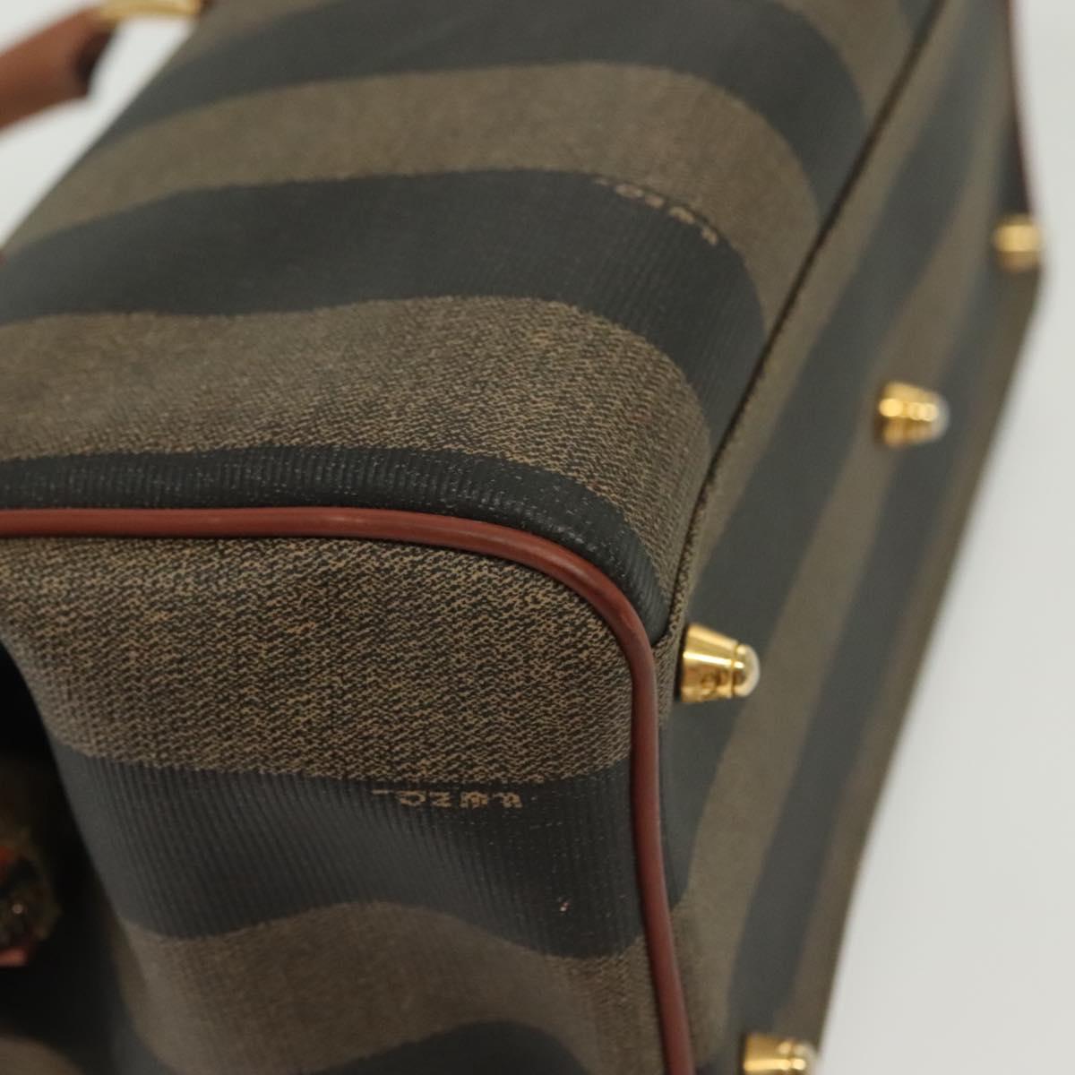 FENDI Pecan Canvas Hand Bag Black Brown Auth 137967