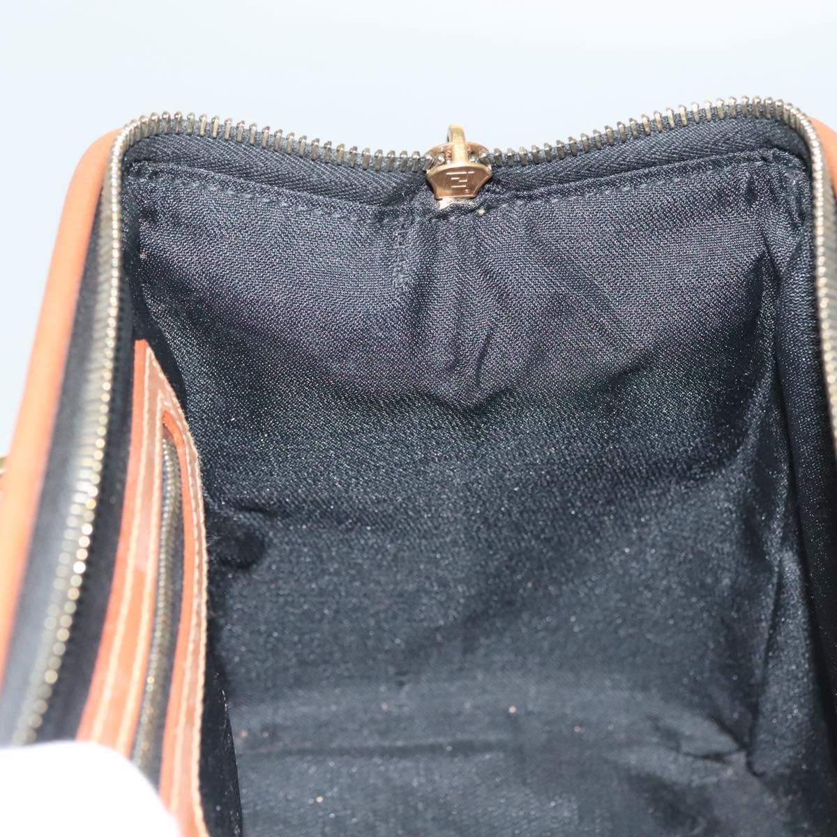FENDI Pecan Canvas Hand Bag Black Brown Auth 137967
