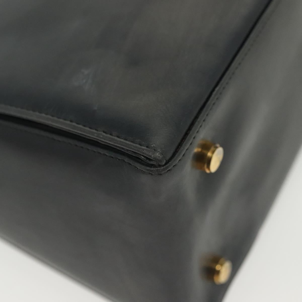 Salvatore Ferragamo Gancini Hand Bag Leather Navy Gold Auth 137969