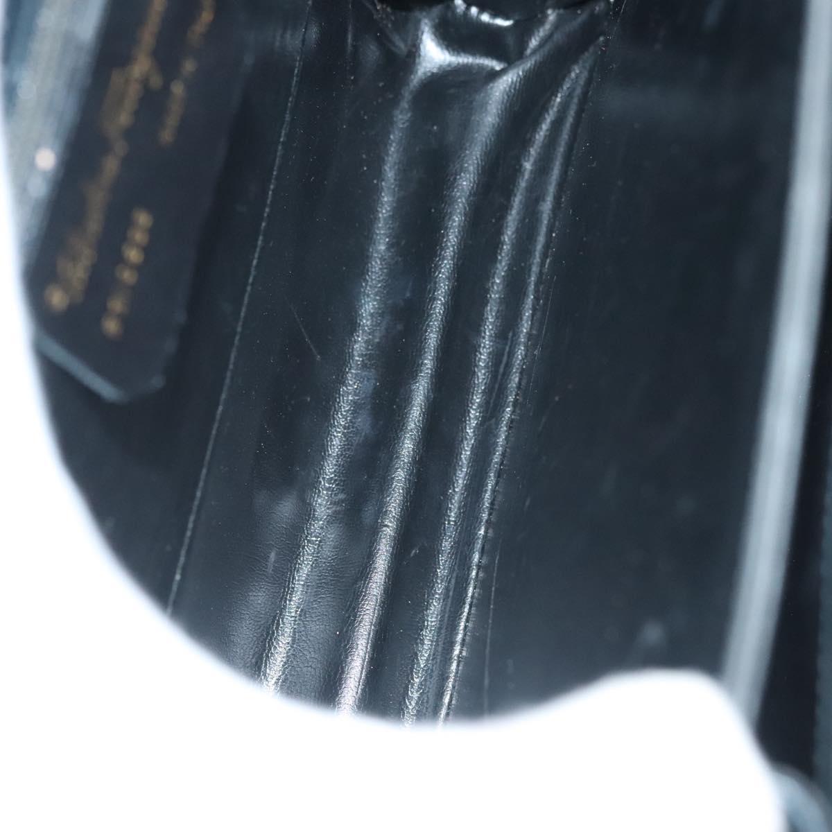 Salvatore Ferragamo Gancini Hand Bag Leather Navy Gold Auth 137969