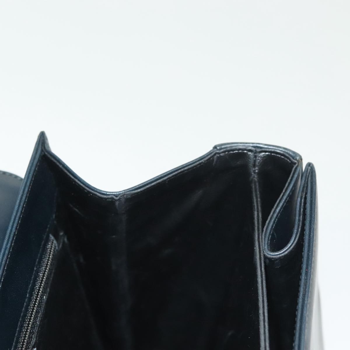 Salvatore Ferragamo Gancini Hand Bag Leather Navy Gold Auth 137969