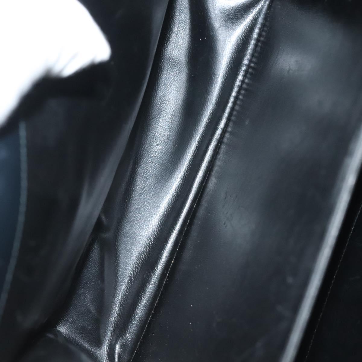 Salvatore Ferragamo Gancini Hand Bag Leather Navy Gold Auth 137969