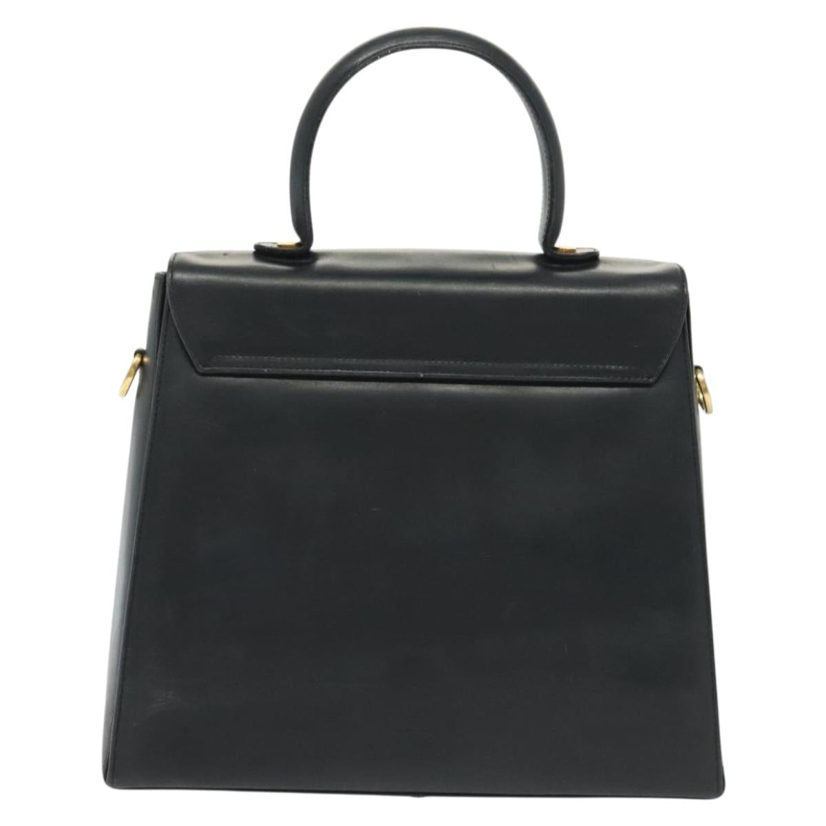 Salvatore Ferragamo Gancini Hand Bag Leather Navy Gold Auth 137969