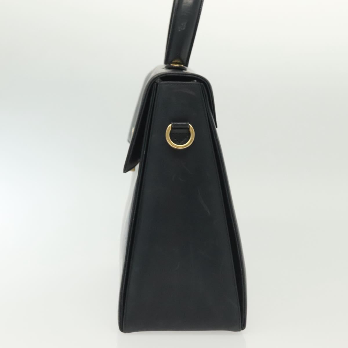 Salvatore Ferragamo Gancini Hand Bag Leather Navy Gold Auth 137969