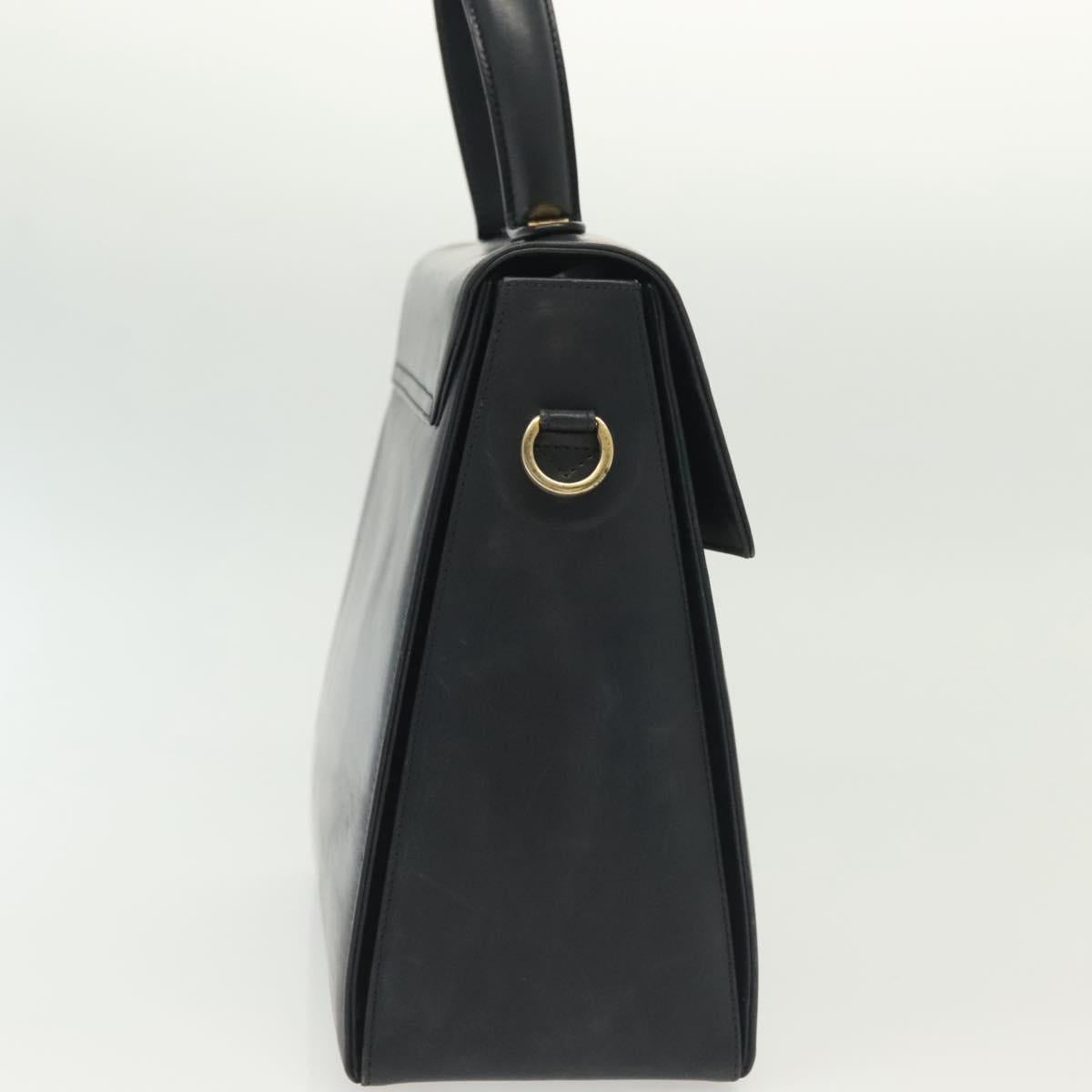 Salvatore Ferragamo Gancini Hand Bag Leather Navy Gold Auth 137969