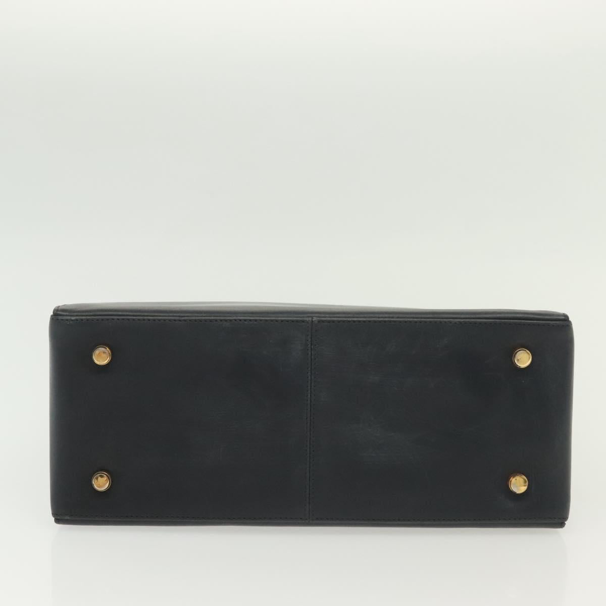 Salvatore Ferragamo Gancini Hand Bag Leather Navy Gold Auth 137969