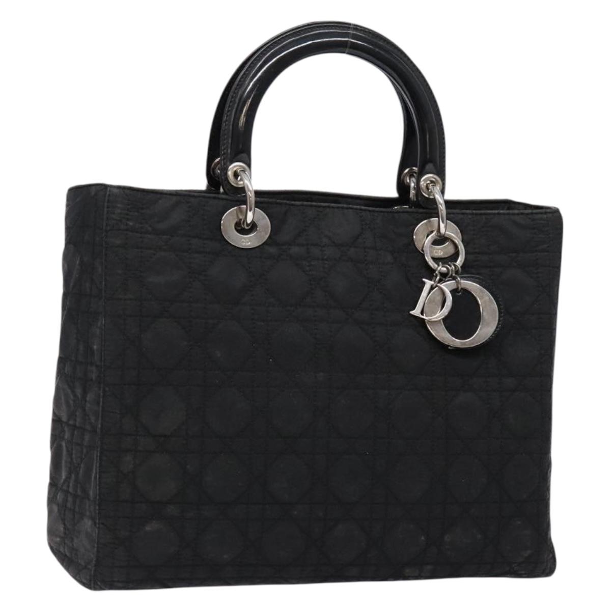Christian Dior Canage Hand Bag Nylon Black Silver Auth 137984