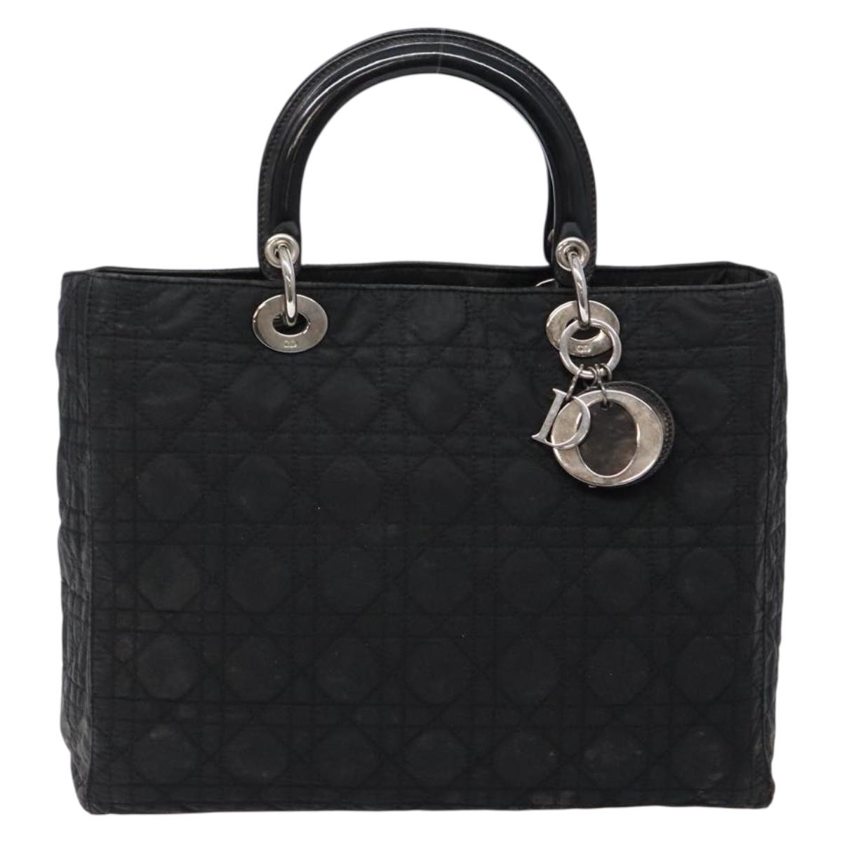 Christian Dior Canage Hand Bag Nylon Black Silver Auth 137984