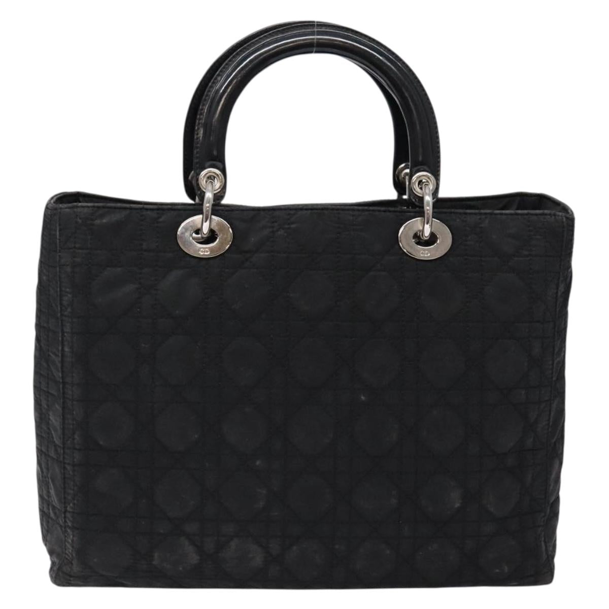 Christian Dior Canage Hand Bag Nylon Black Silver Auth 137984