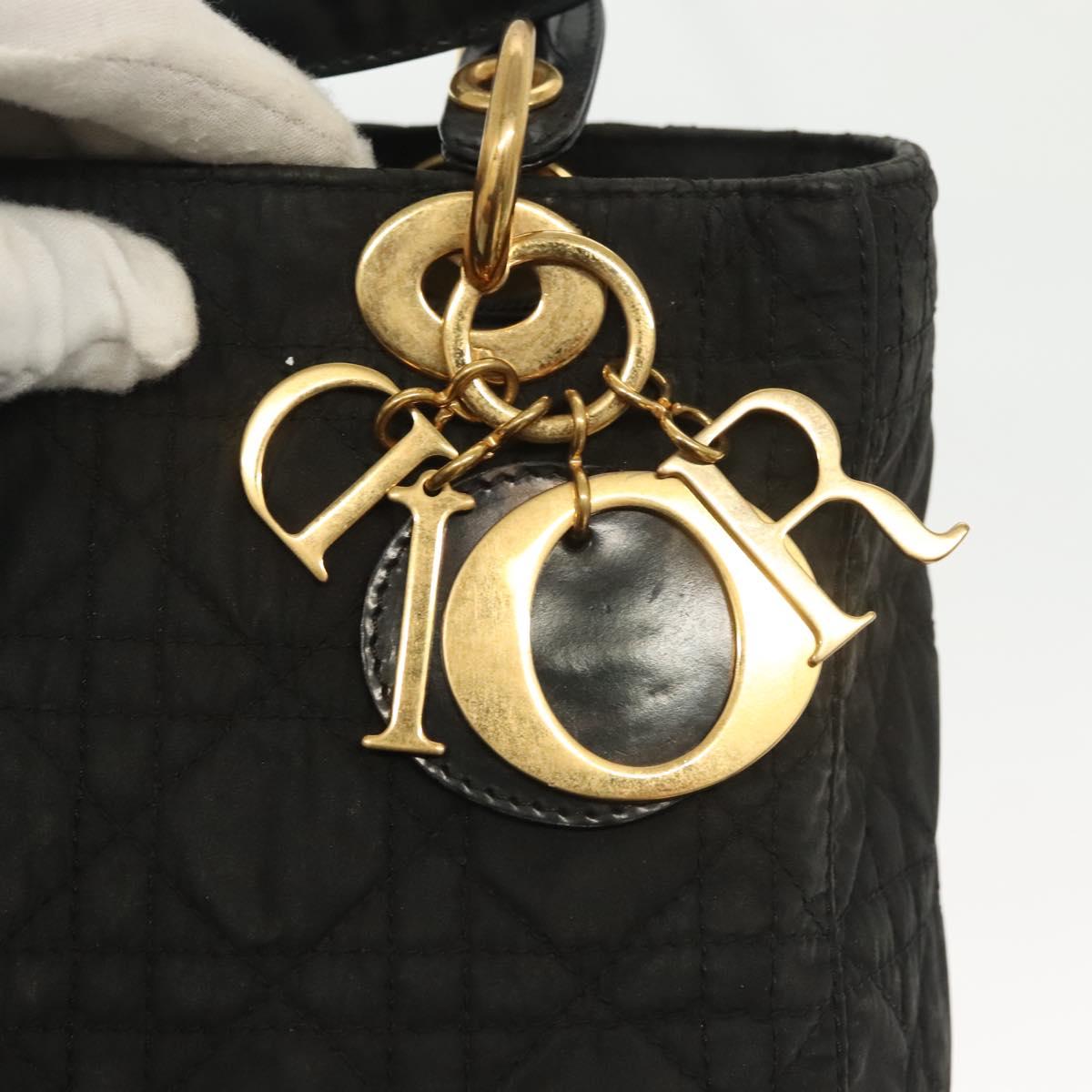 Christian Dior Canage Hand Bag Nylon 2way Black Gold Auth 137985