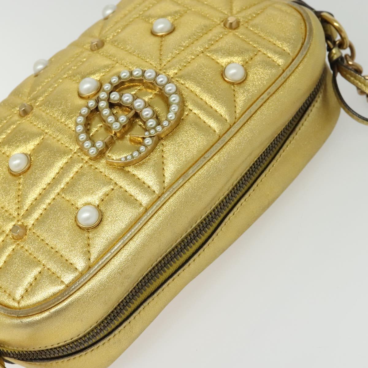 GUCCI GG Marmont Small Camera bag Chain Bag Leather Gold 447632 Auth 138001V