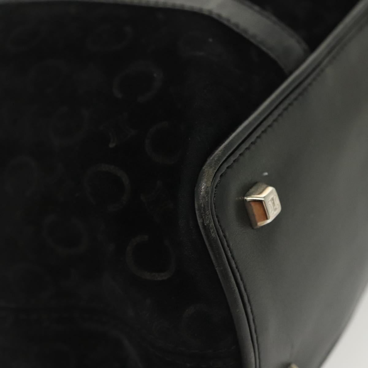 CELINE C Macadam Canvas Hand Bag Suede Black Silver Auth 138004