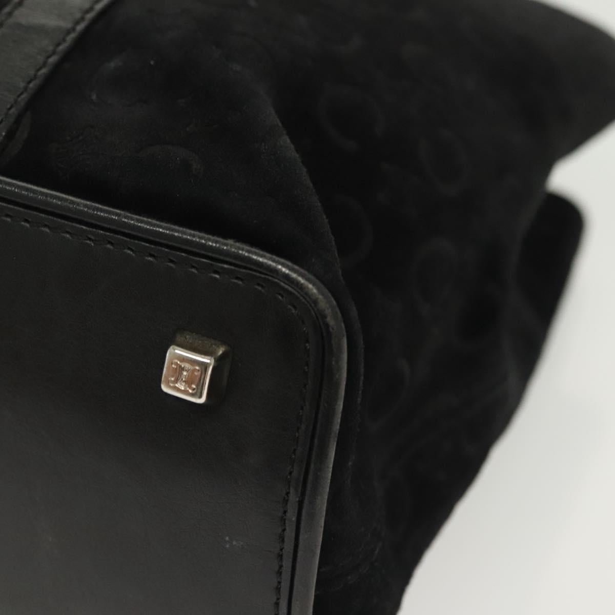 CELINE C Macadam Canvas Hand Bag Suede Black Silver Auth 138004