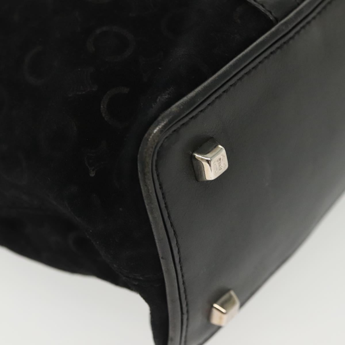 CELINE C Macadam Canvas Hand Bag Suede Black Silver Auth 138004