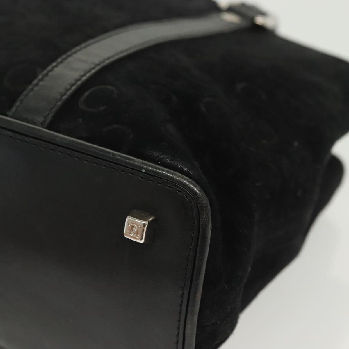 CELINE C Macadam Canvas Hand Bag Suede Black Silver Auth 138004