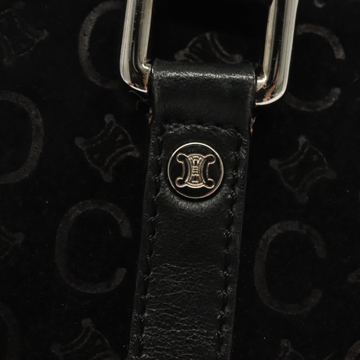 CELINE C Macadam Canvas Hand Bag Suede Black Silver Auth 138004