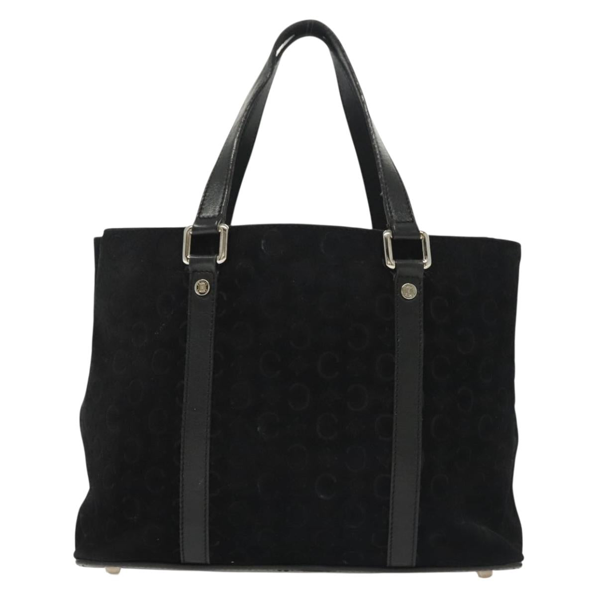 CELINE C Macadam Canvas Hand Bag Suede Black Silver Auth 138004