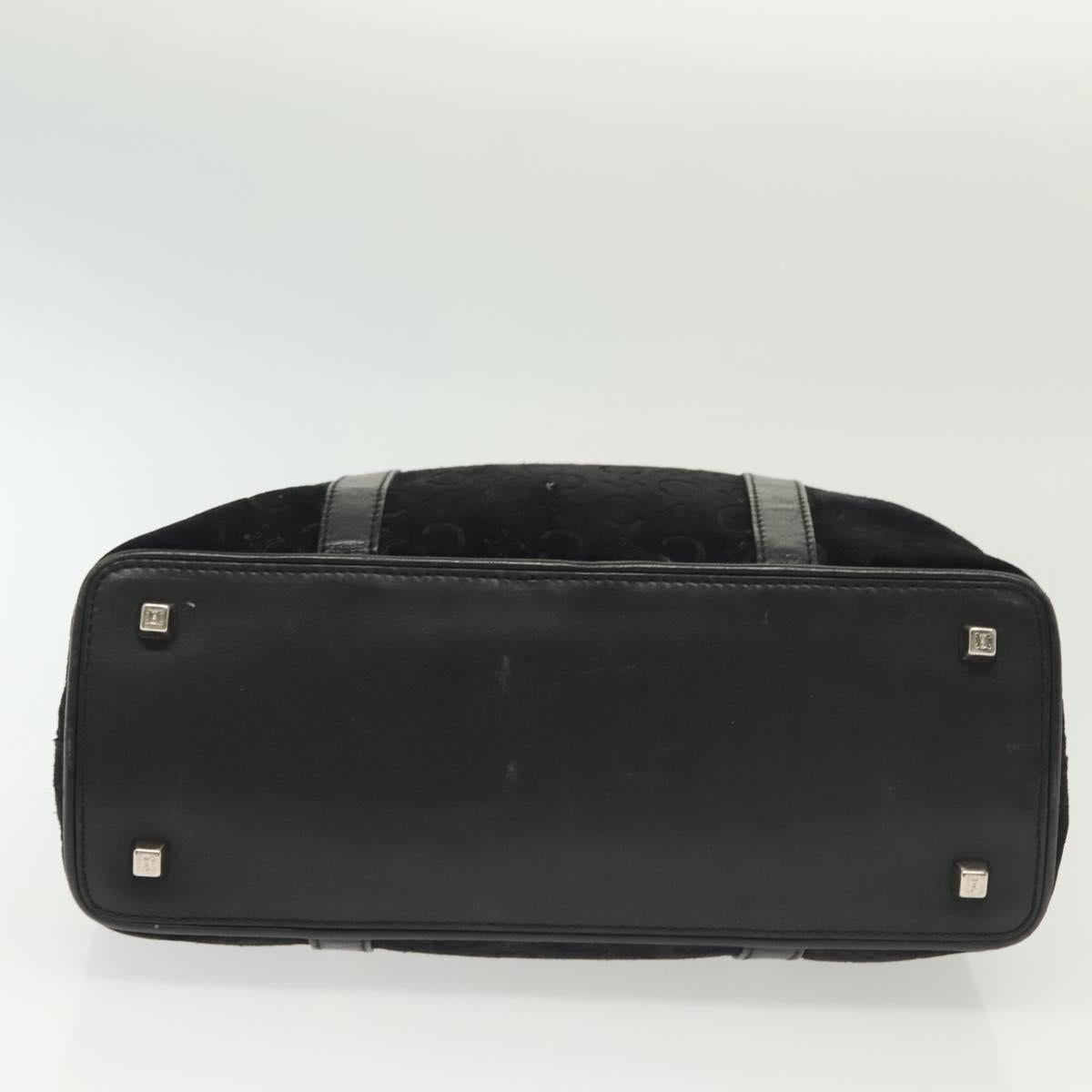 CELINE C Macadam Canvas Hand Bag Suede Black Silver Auth 138004