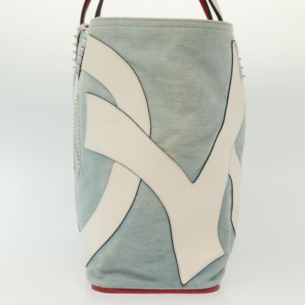 Christian Louboutin Studs Cabata Tote Bag Denim Light Blue Silver Auth 138019