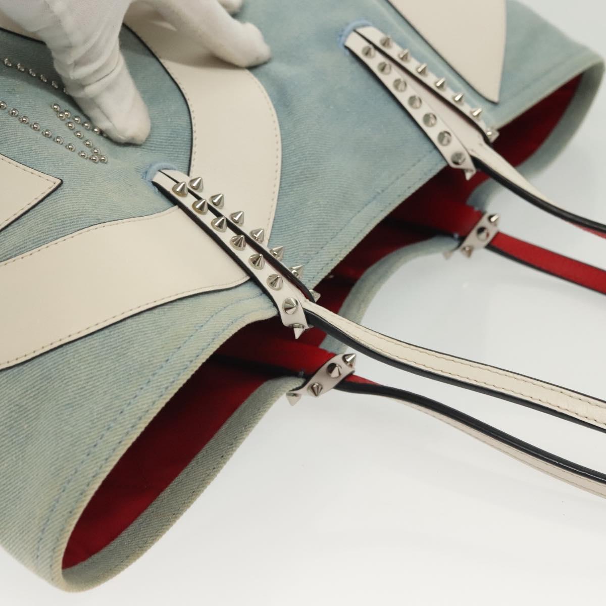 Christian Louboutin Studs Cabata Tote Bag Denim Light Blue Silver Auth 138019
