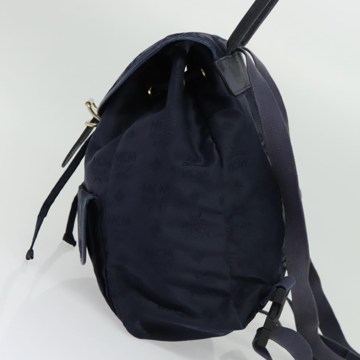 MCM Logogram Vicetos Backpack Nylon Navy Gold Auth 138056