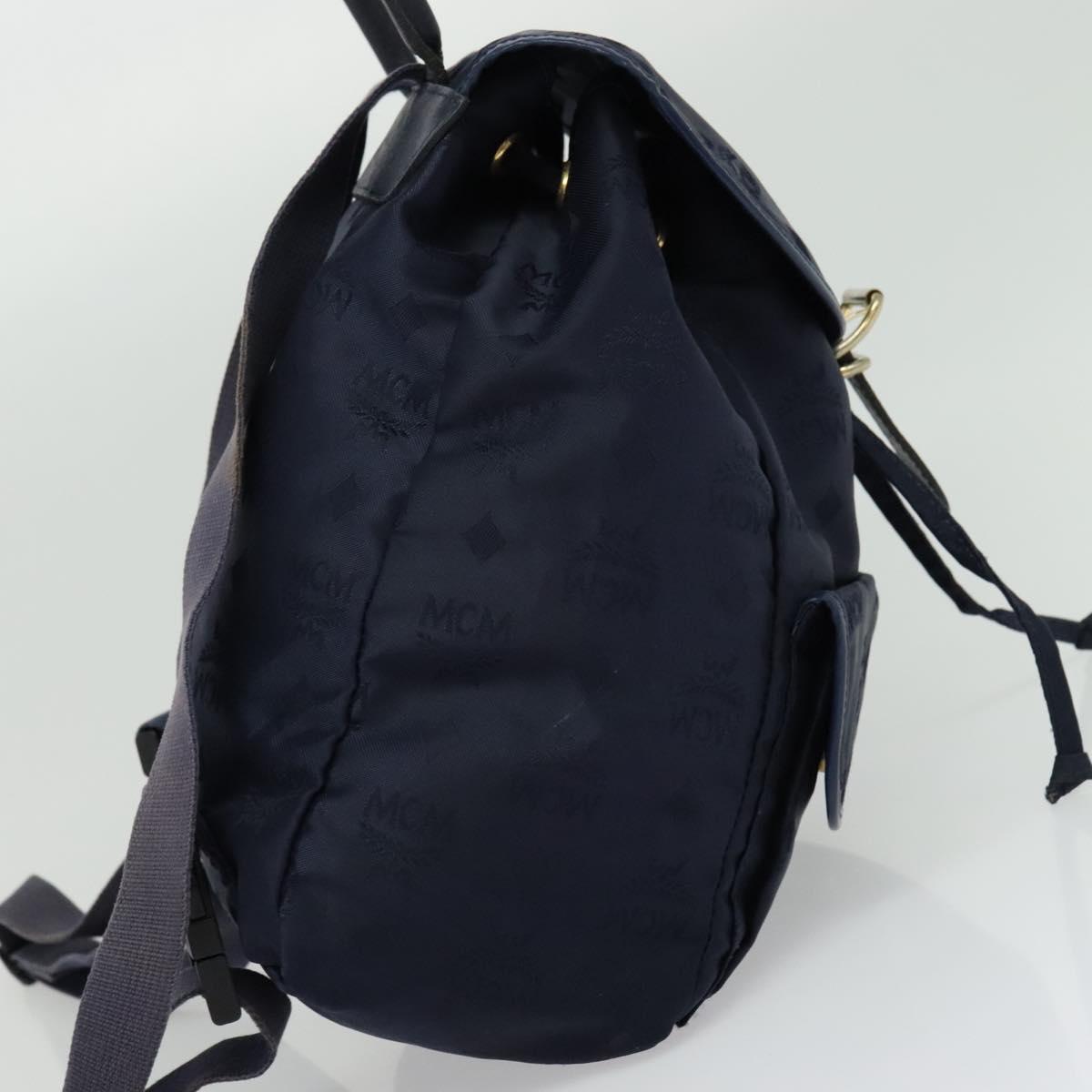 MCM Logogram Vicetos Backpack Nylon Navy Gold Auth 138056