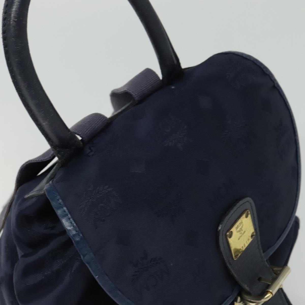 MCM Logogram Vicetos Backpack Nylon Navy Gold Auth 138056