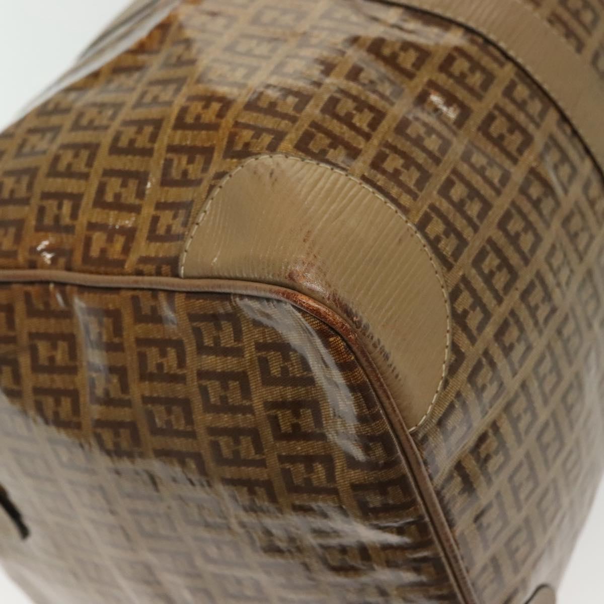 FENDI Zucchino Canvas Boston Bag Coated Canvas Vintage Brown Auth 138057