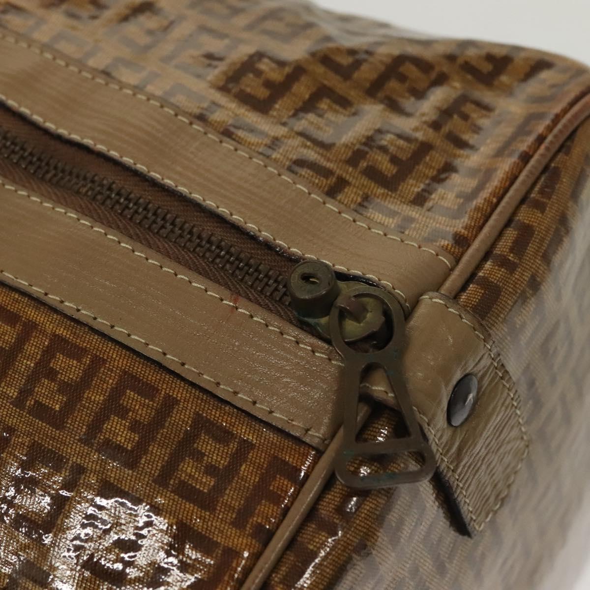 FENDI Zucchino Canvas Boston Bag Coated Canvas Vintage Brown Auth 138057