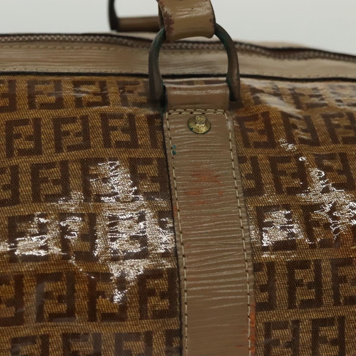 FENDI Zucchino Canvas Boston Bag Coated Canvas Vintage Brown Auth 138057