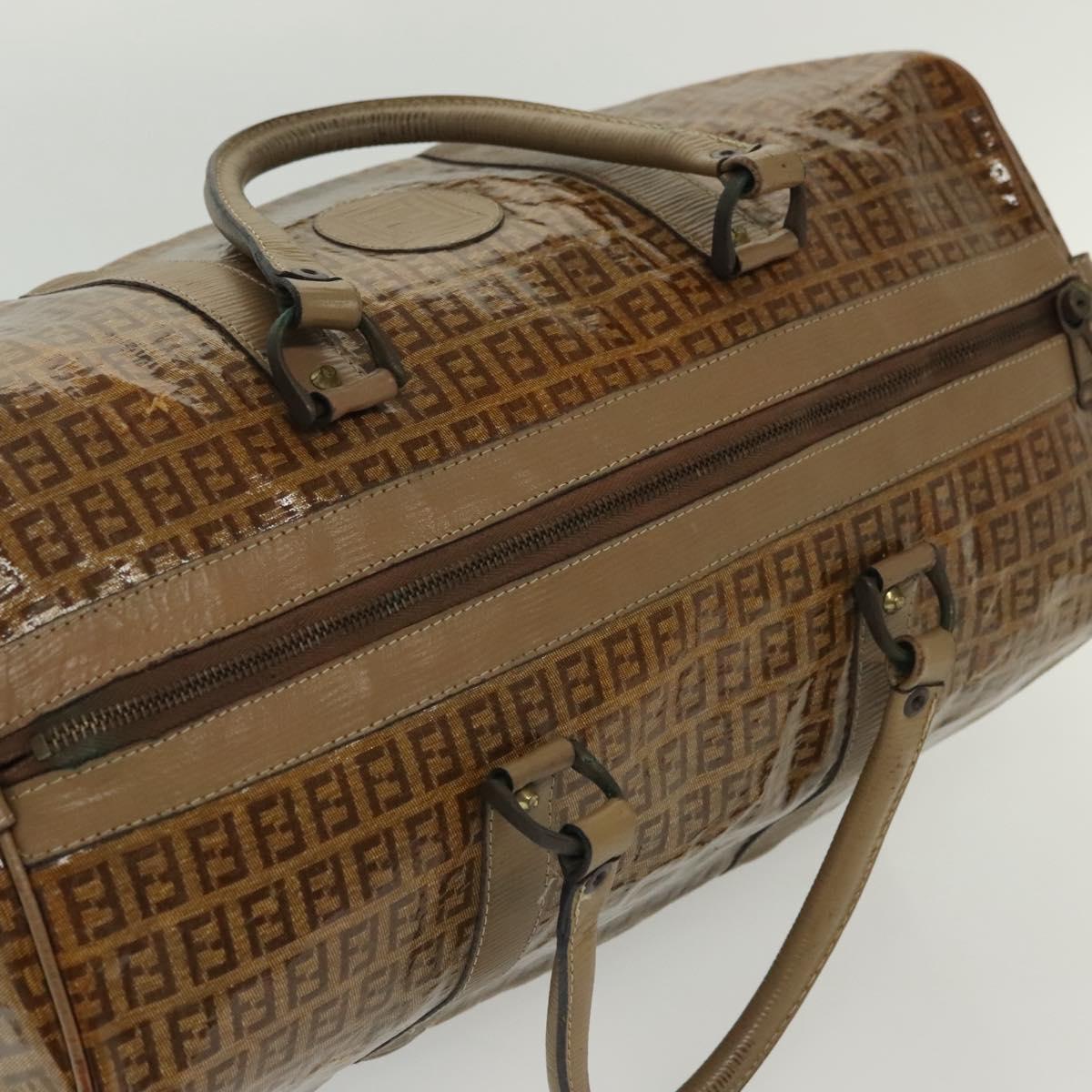 FENDI Zucchino Canvas Boston Bag Coated Canvas Vintage Brown Auth 138057