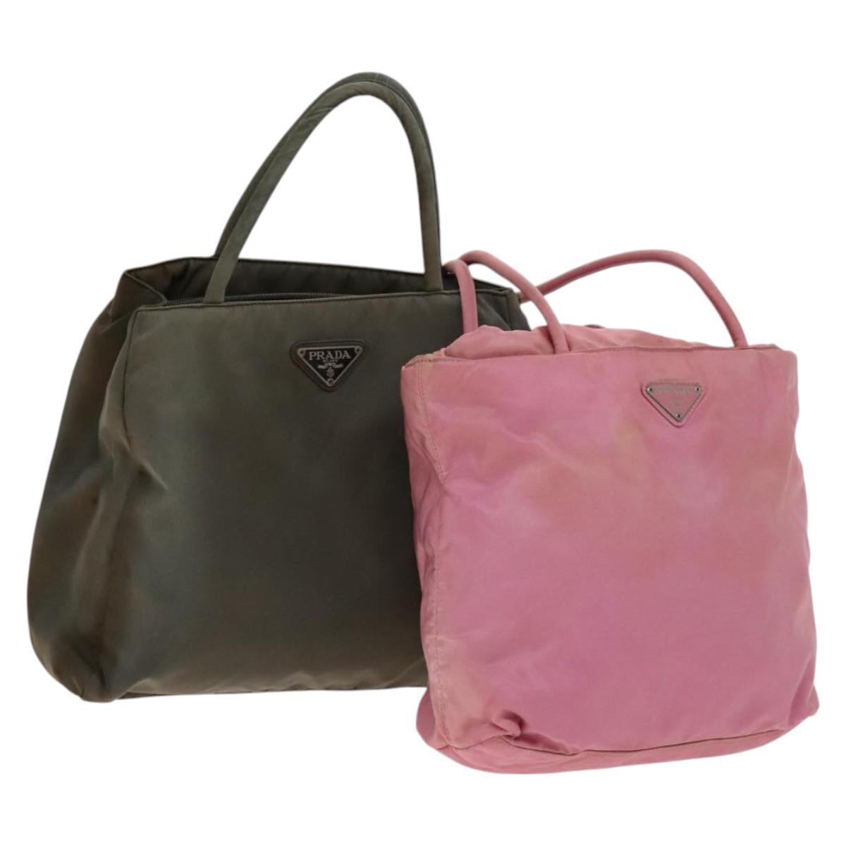 PRADA Tote Bag Nylon 2Set Gray Pink Auth 138061