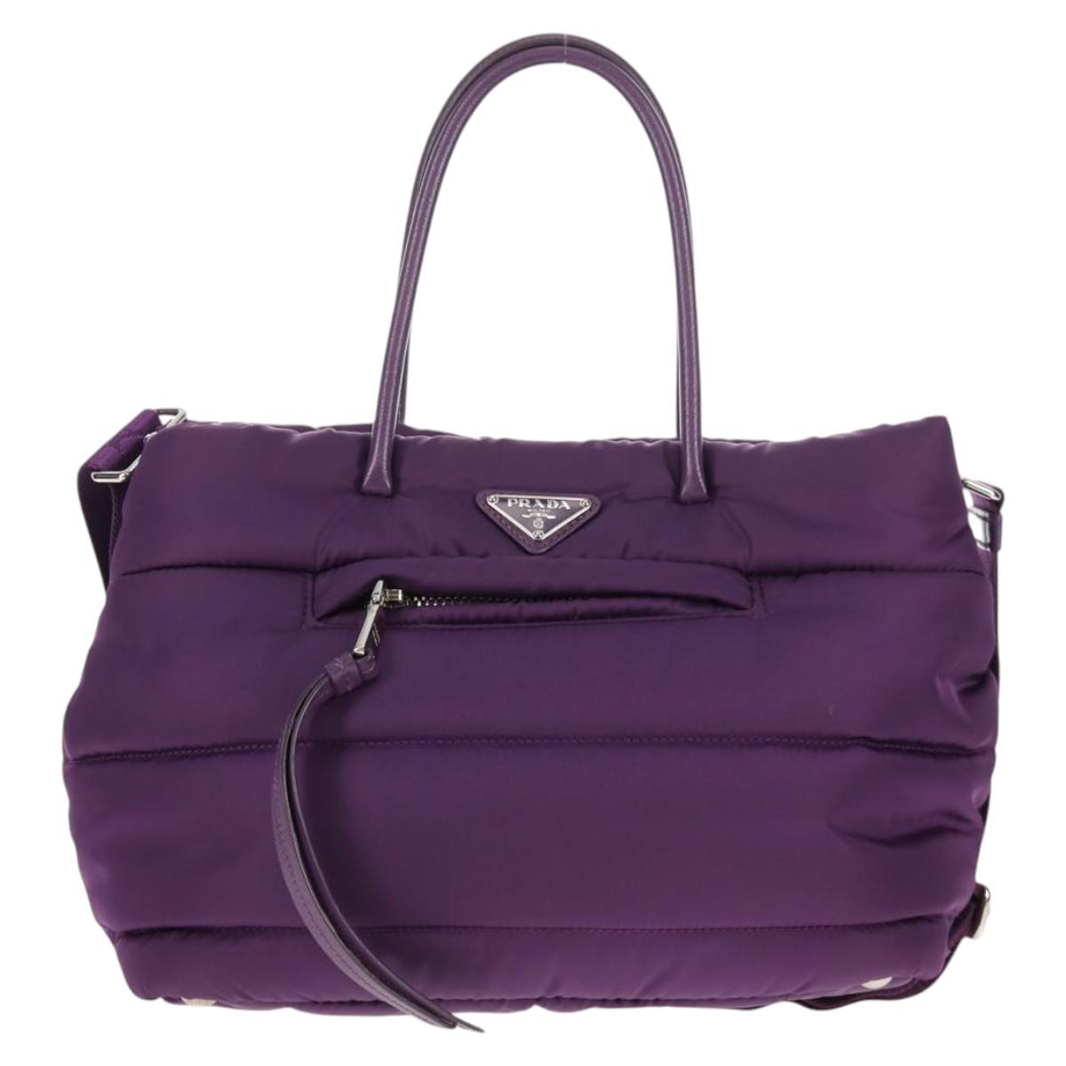 PRADA Hand Bag Nylon 2way Purple Gold Auth 138073M