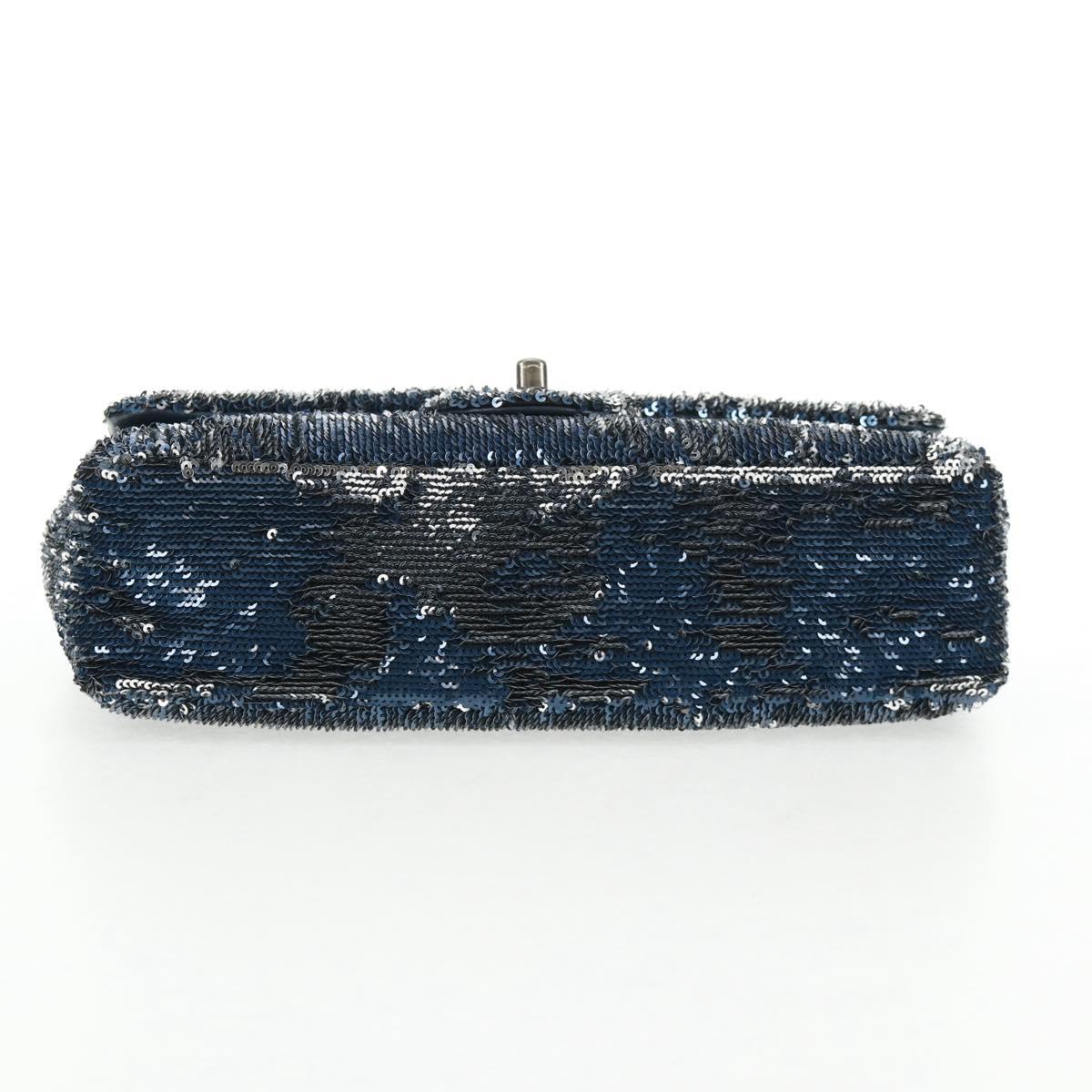 CHANEL Shoulder Bag Sequin Blue Silver CC Auth 138088SM