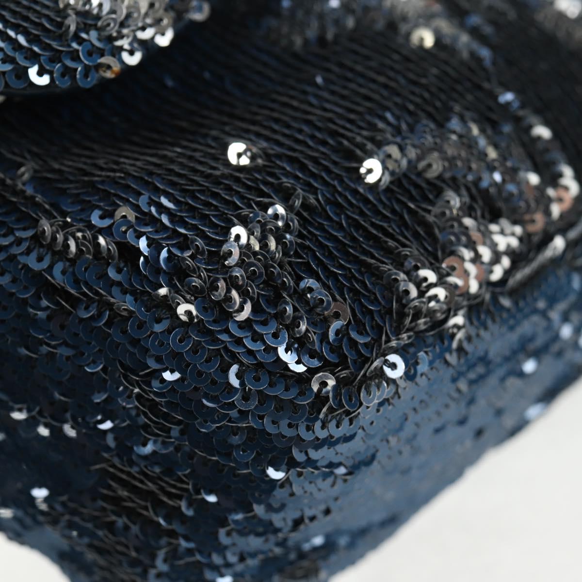 CHANEL Shoulder Bag Sequin Blue Silver CC Auth 138088SM