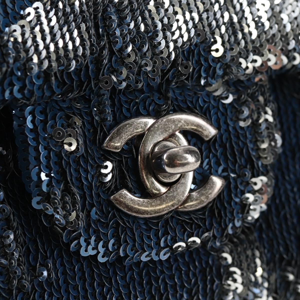 CHANEL Shoulder Bag Sequin Blue Silver CC Auth 138088SM