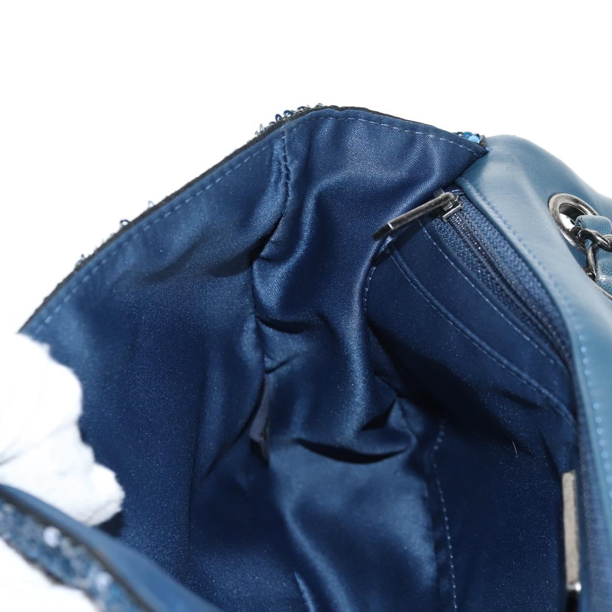CHANEL Shoulder Bag Sequin Blue Silver CC Auth 138088SM