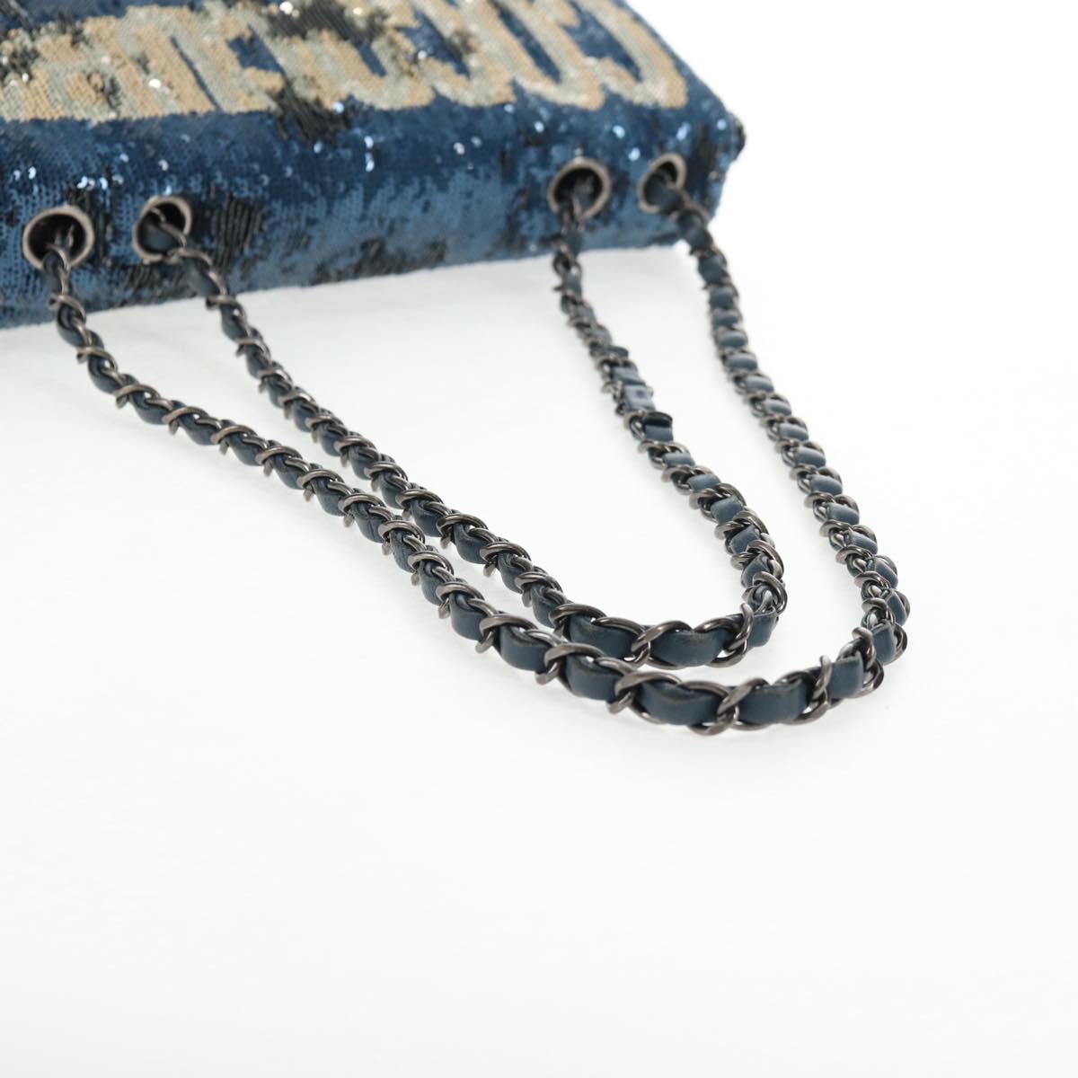 CHANEL Shoulder Bag Sequin Blue Silver CC Auth 138088SM
