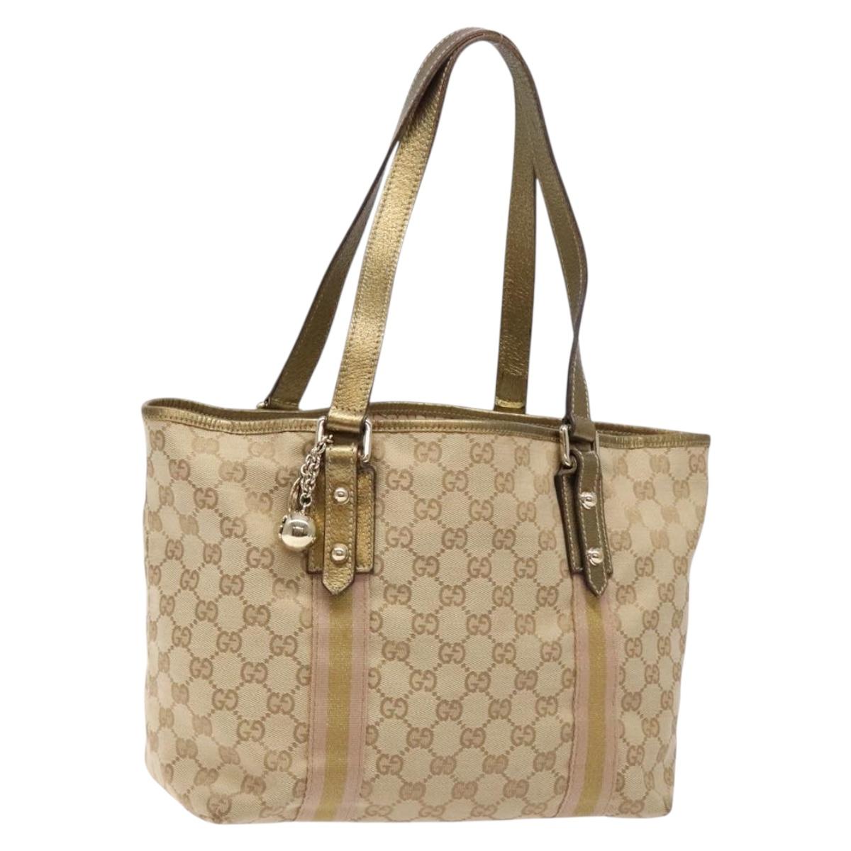 GUCCI GG Canvas Sherry Line Tote Bag Beige Gold 137396 Auth 138114