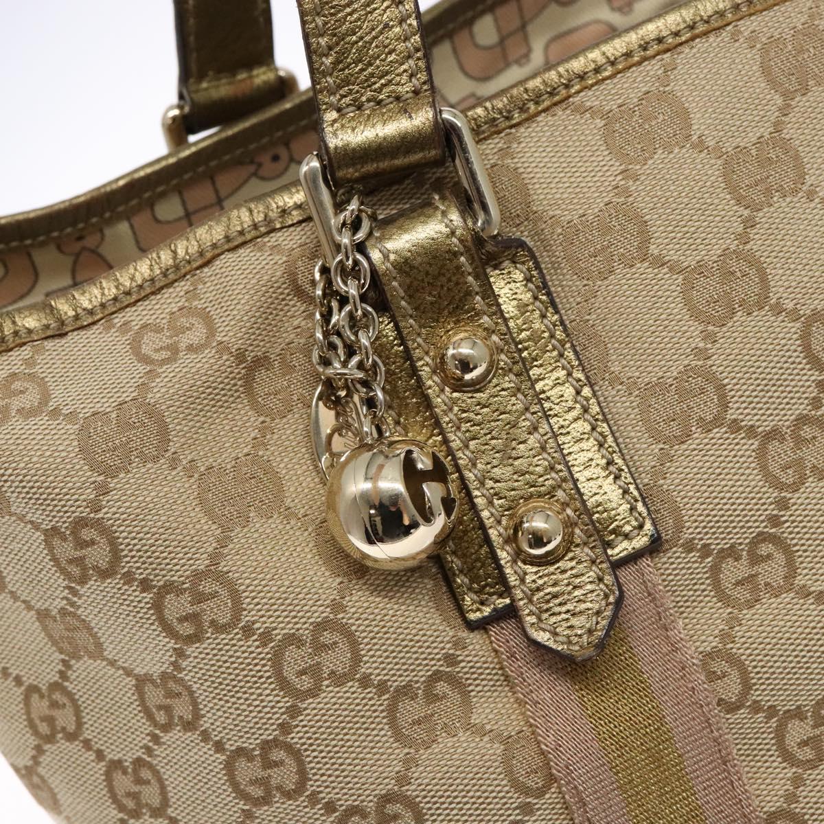 GUCCI GG Canvas Sherry Line Tote Bag Beige Gold 137396 Auth 138114