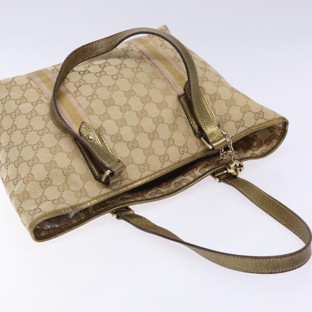 GUCCI GG Canvas Sherry Line Tote Bag Beige Gold 137396 Auth 138114