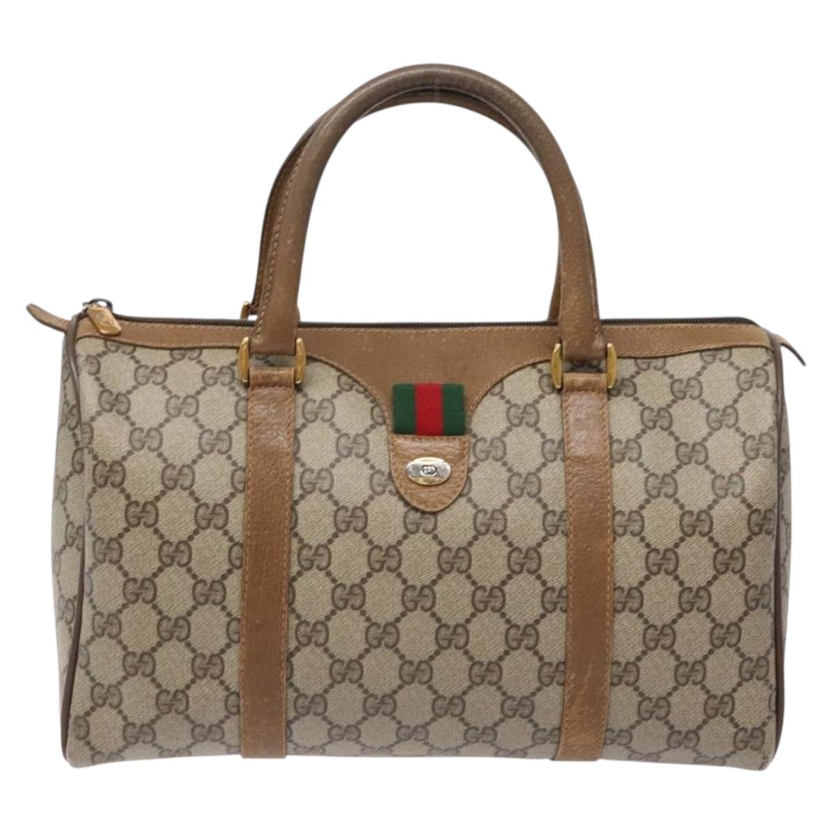 GUCCI GG Supreme Web Sherry Line Hand Bag PVC Beige Gold 69 02 007 Auth 138116